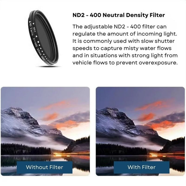 FND - A Adjustable ND Filter (ND2 - ND400) with Premium Optical Glass and Polarizing Film - ROODTUO