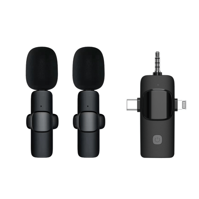 MPC - E 3 - in - 1 Wireless Lavalier Microphone – Plug & Play, 20m Transmission, Noise Reduction - ROODTUO