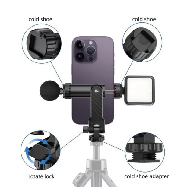 PCJ - S Versatile Dual Cold Shoe Rotating Phone Clip for Professional Content Creation - ROODTUO