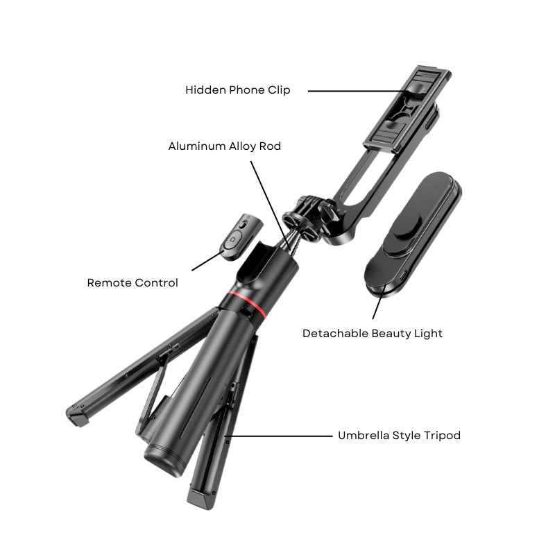 S02 - Plus Versatile Umbrella - style Selfie Stick with Detachable Fill Lights - ROODTUO