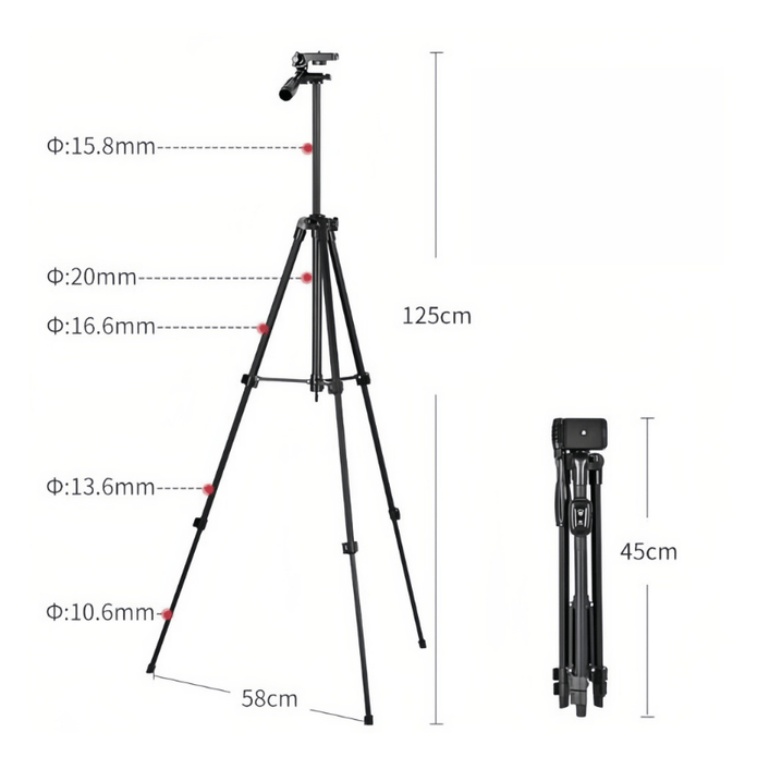 T125 Lightweight and Adjustable Mobile Phone Tripod - ROODTUO