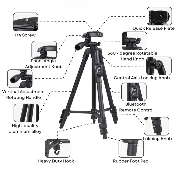 T140 Foldable and Lightweight Mobile Phone Tripod for Versatile Photography - ROODTUO